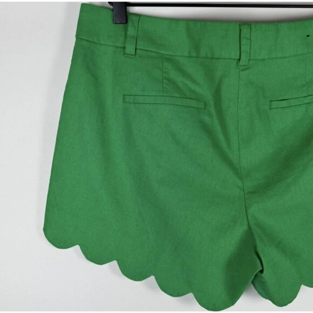 J Crew Shorts Womens 8 Green‎ Scalloped Hem Linen Cotton Blend Summer SU21